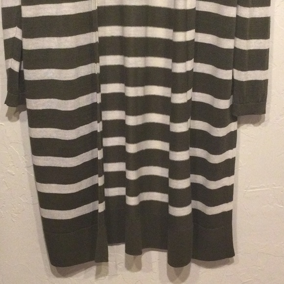Talbots 100% Linen Olive Green & White Striped Longline Openfront Cardigan S - Picture 5 of 7